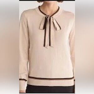 Adrianna Papell Cream and Black Bow-Tie Sweater top in Sz M